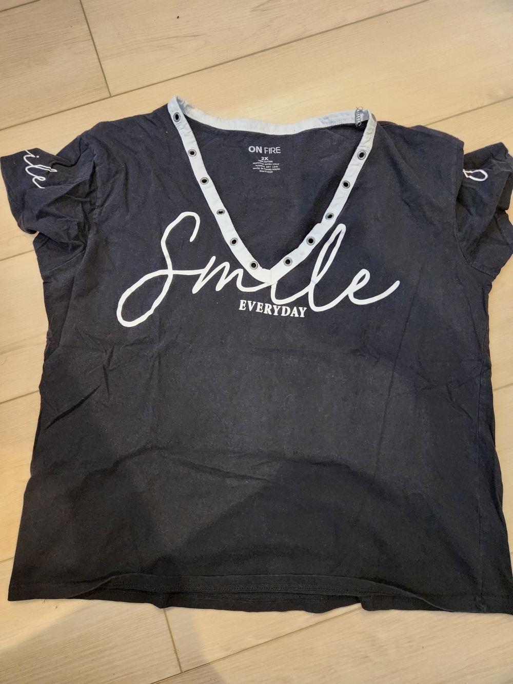On Fire Black V-Neck 'Smile Everyday' Graphic Tee